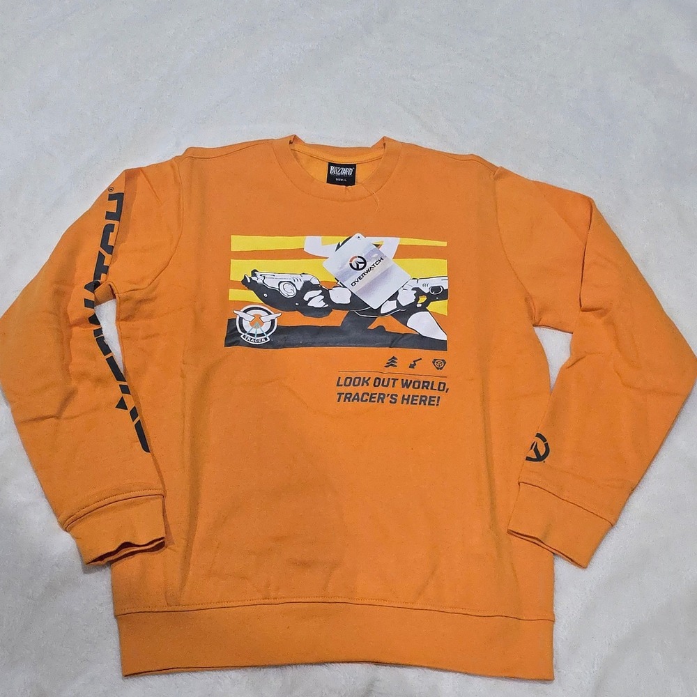 Blizzard Overwatch Tracer Graphic Crewneck Sweatshirt Orange L